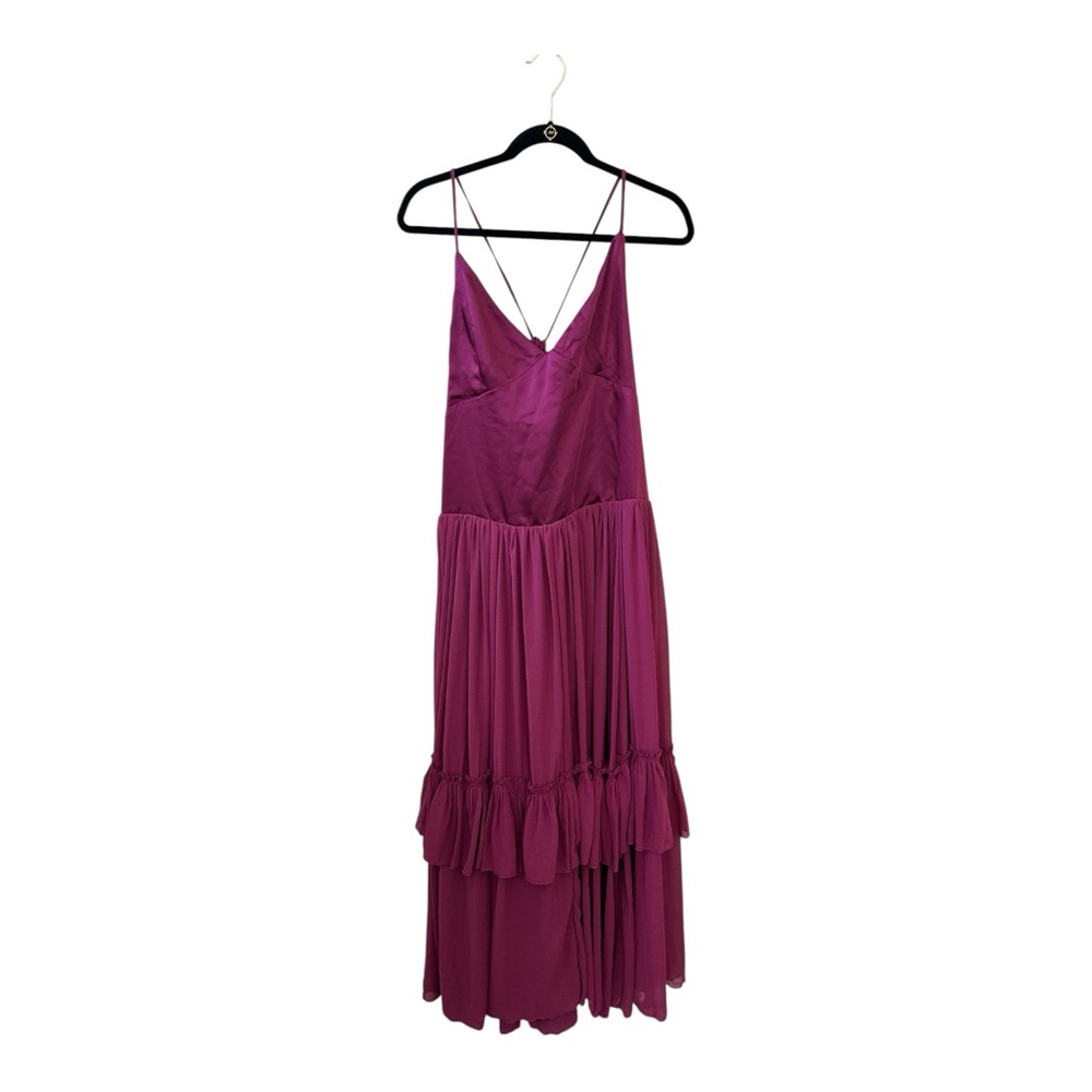 Free People Plum Soliana Drop Waist Satin Tiered Maxi Dress Size XL NWT - Picture 6 of 10
